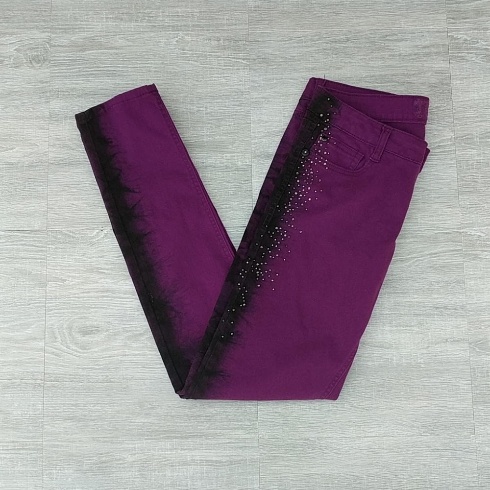 Truce purple and black embellished jeans